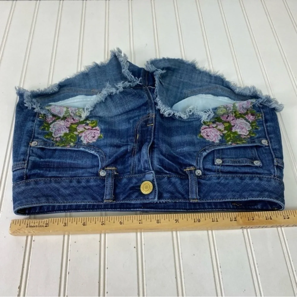 American Eagle Shorts Women's‎ 2 Jean Denim Embroidered Flowers - Picture 10 of 15